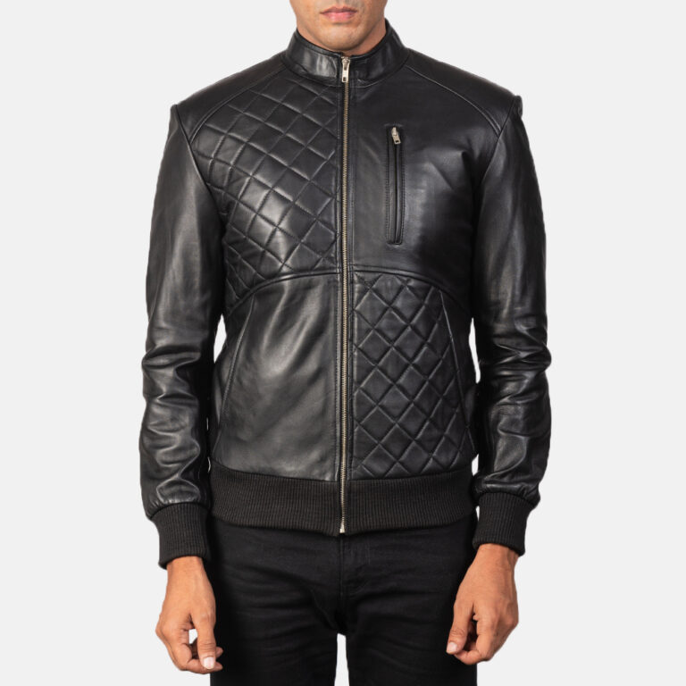 Mens Moda Black Leather Bomber Jacket6452-5-1568719378215